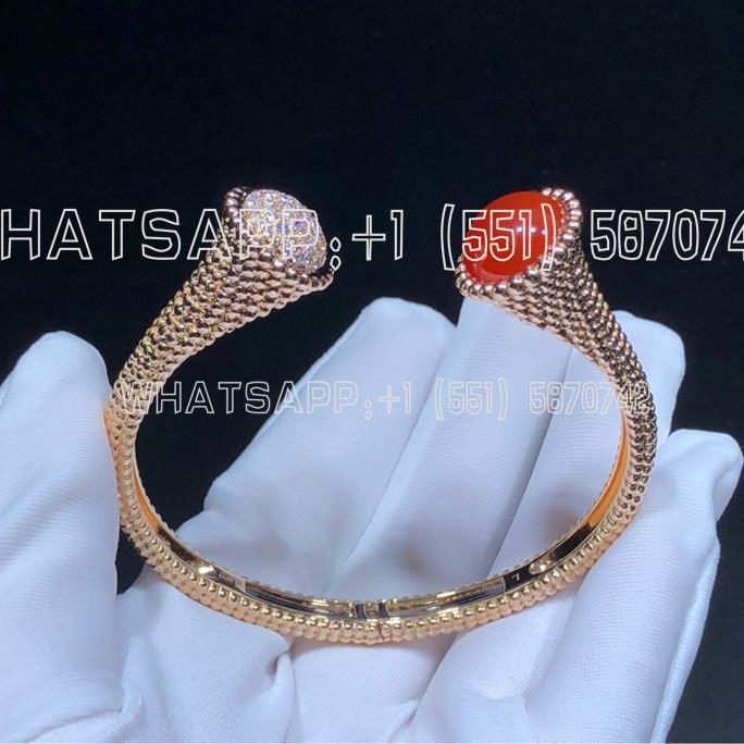 Custom Jewelry Van Cleef & Arpels Perlée couleurs bracelet medium model 18K rose gold, Carnelian and Diamond VCARP27400