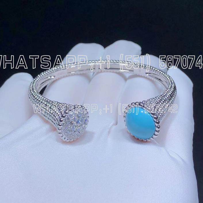 Custom Jewelry Van Cleef & Arpels Perlée couleurs bracelet, medium model 18K white gold, Diamond and Turquoise VCARP27700
