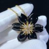Custom Jewelry Van Cleef & Arpels Rose de Noël clip pendant, small model 18K yellow gold, Diamond and Onyx VCARO9B100
