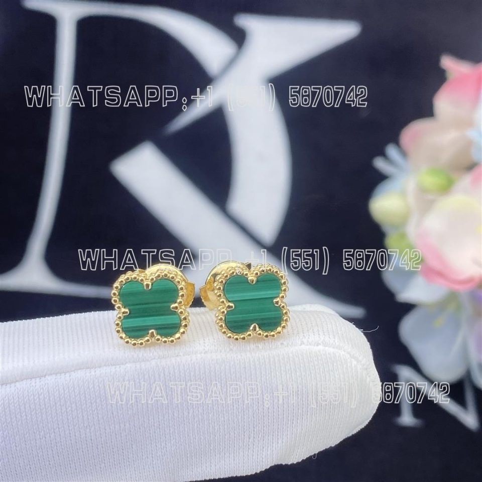 Custom Jewelry Van Cleef & Arpels Sweet Alhambra Earrings Malachite in 18K Yellow Gold