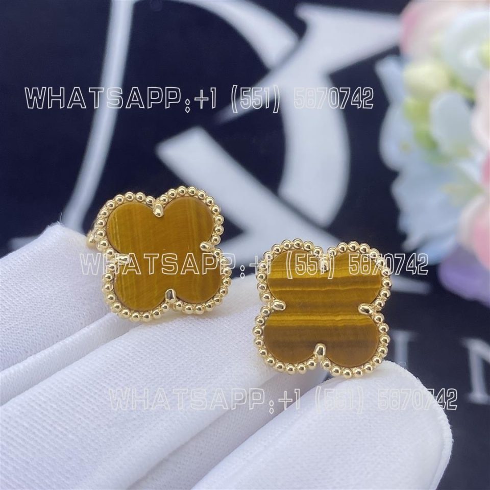 Custom Jewelry Van Cleef & Arpels Vintage Alhambra earrings 18K yellow gold and Tiger Eye VCARD40500
