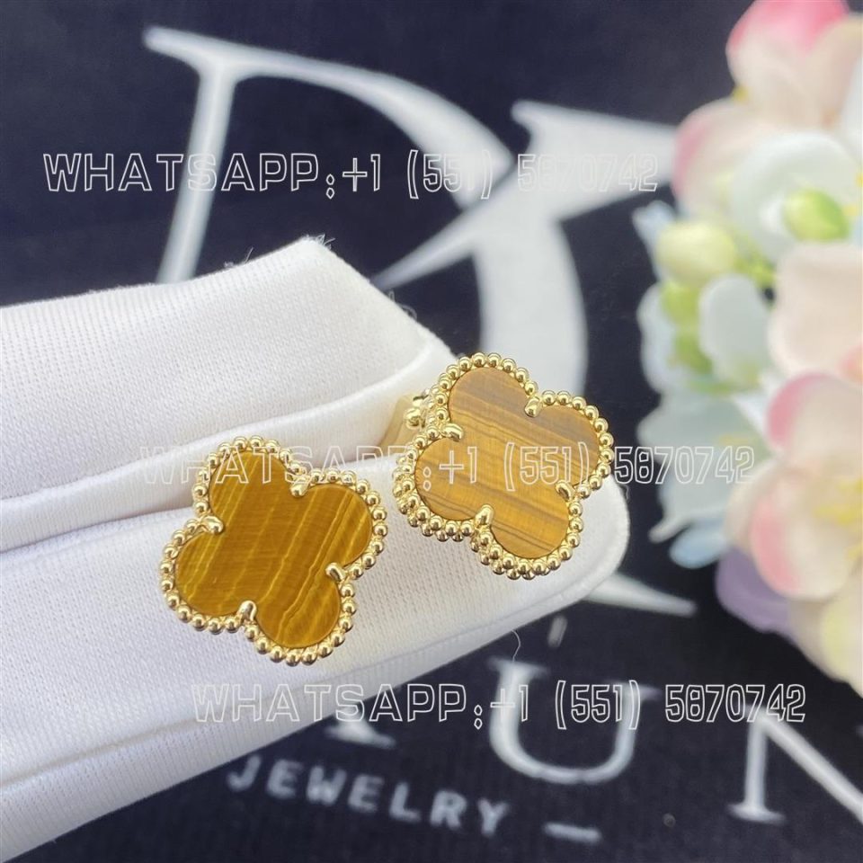 Custom Jewelry Van Cleef & Arpels Vintage Alhambra earrings 18K yellow gold and Tiger Eye VCARD40500