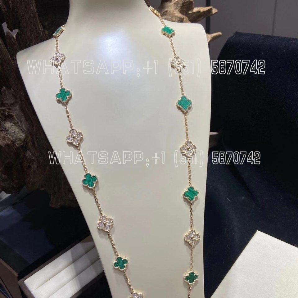 Custom Jewelry Van Cleef & Arpels Vintage Alhambra long necklace 20 motifs 18K yellow gold, Diamond, Malachite VCARO7GP00