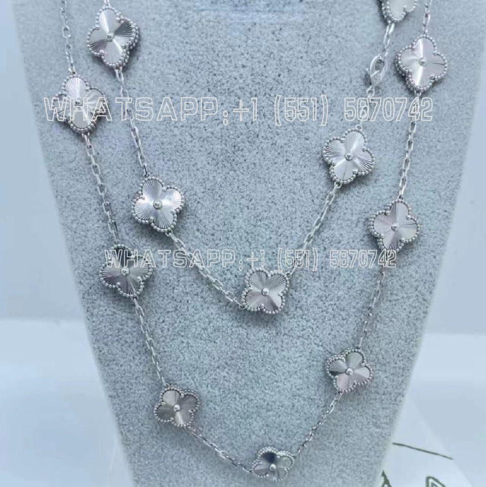 Custom Jewelry Van Cleef & Arpels Vintage Alhambra long necklace, 20 motifs guilloché rhodium plated 18K white gold VCARP9XH00