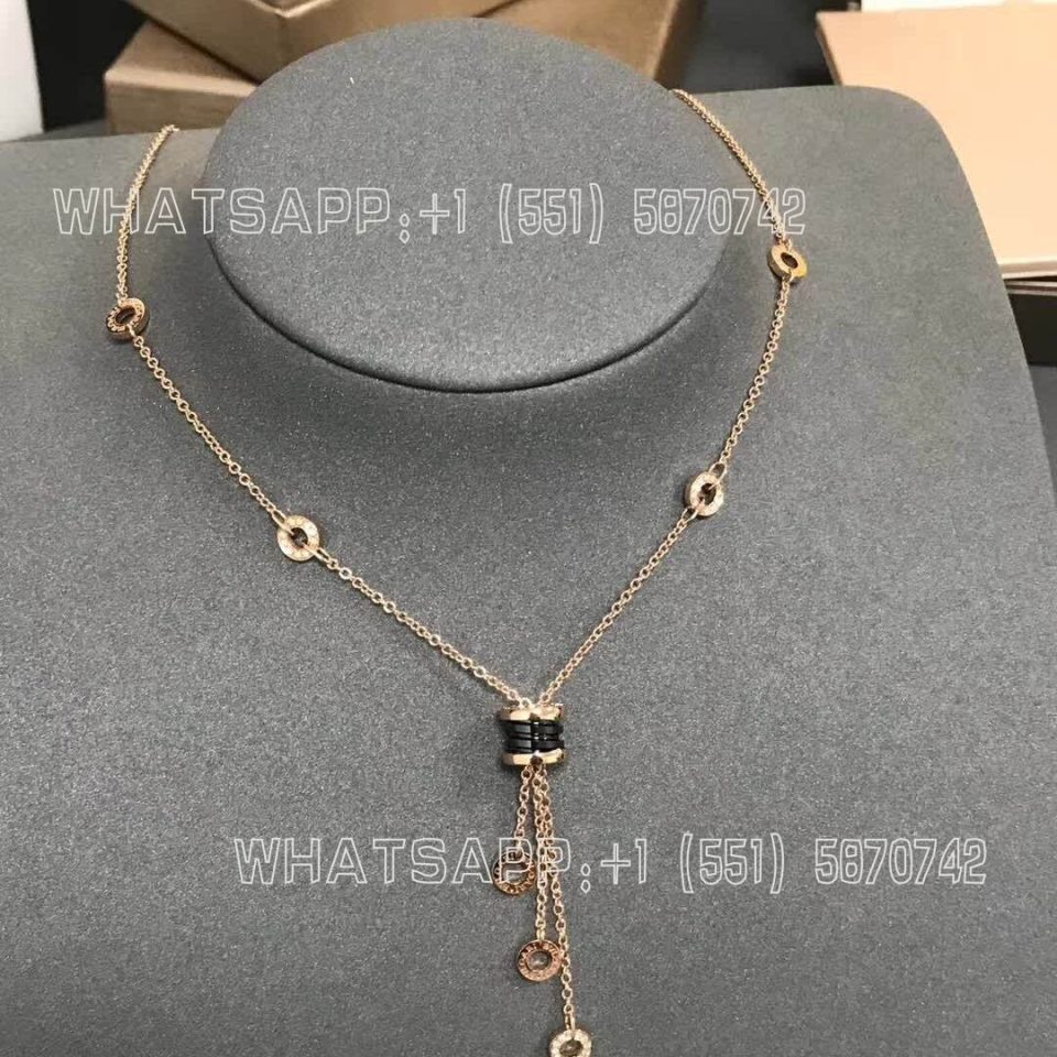 Custom Jewelry Bulgari B.zero1 Design Legend Necklace 18K Rose Gold Inlaid black ceramic and Pavé diamond CL856127