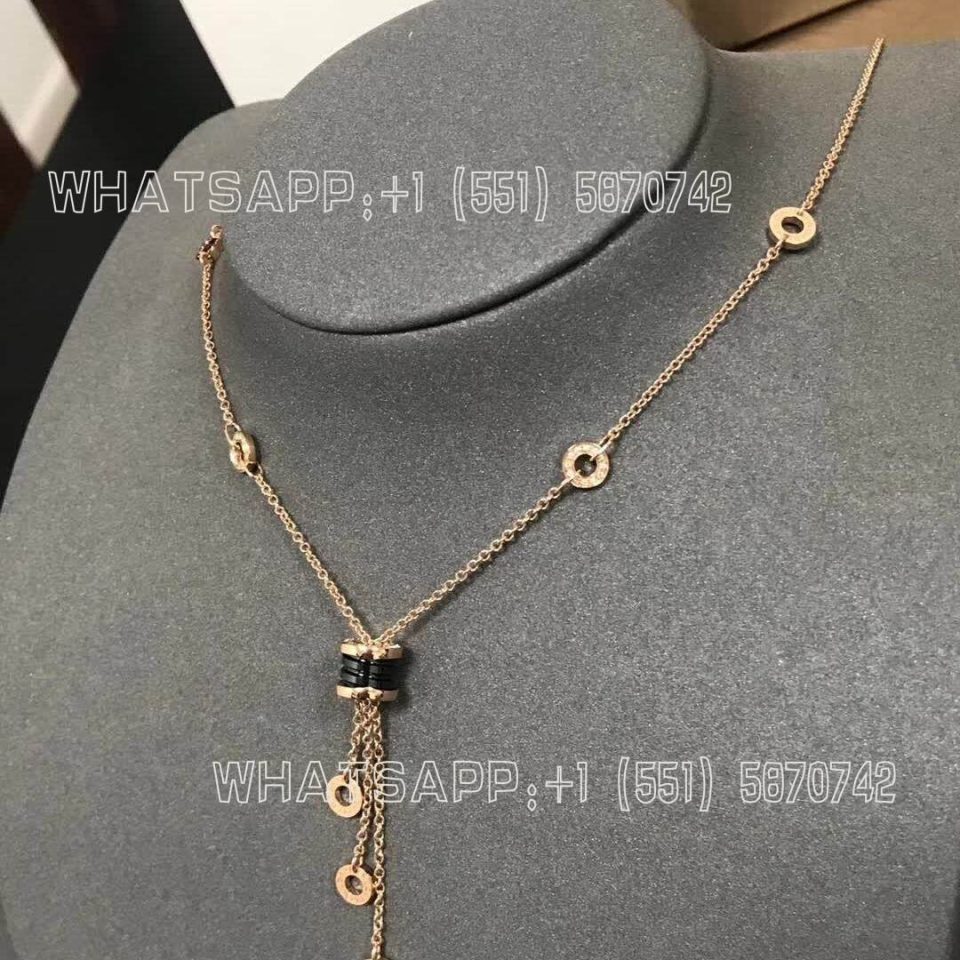 Custom Jewelry Bulgari B.zero1 Design Legend Necklace 18K Rose Gold Inlaid black ceramic and Pavé diamond CL856127
