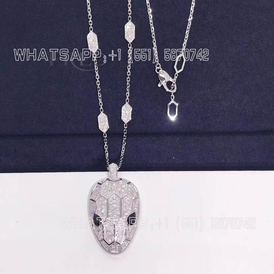 Custom Jewelry Bulgari Serpenti Necklace 18K White Gold set with pavé diamonds pendant CL857880
