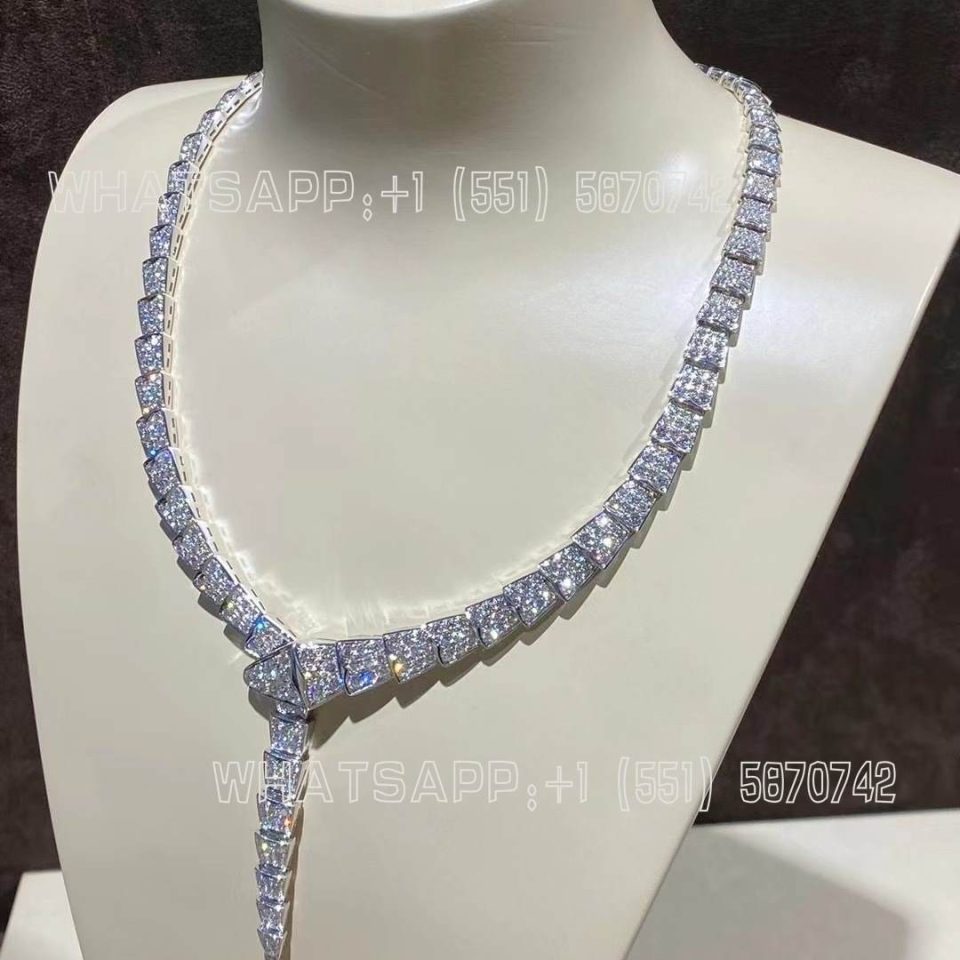 Custom Jewelry Bulgari Serpenti necklace in 18 kt white gold, set with full pavé diamonds 348165