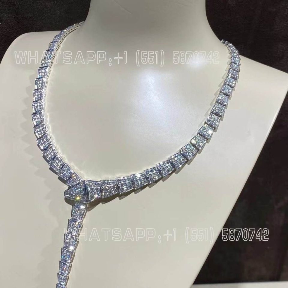 Custom Jewelry Bulgari Serpenti necklace in 18 kt white gold, set with full pavé diamonds 348165