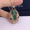 Custom Jewelry Bulgari Serpenti Necklace set with malachite elements and pavé diamonds on the pendant CL858584