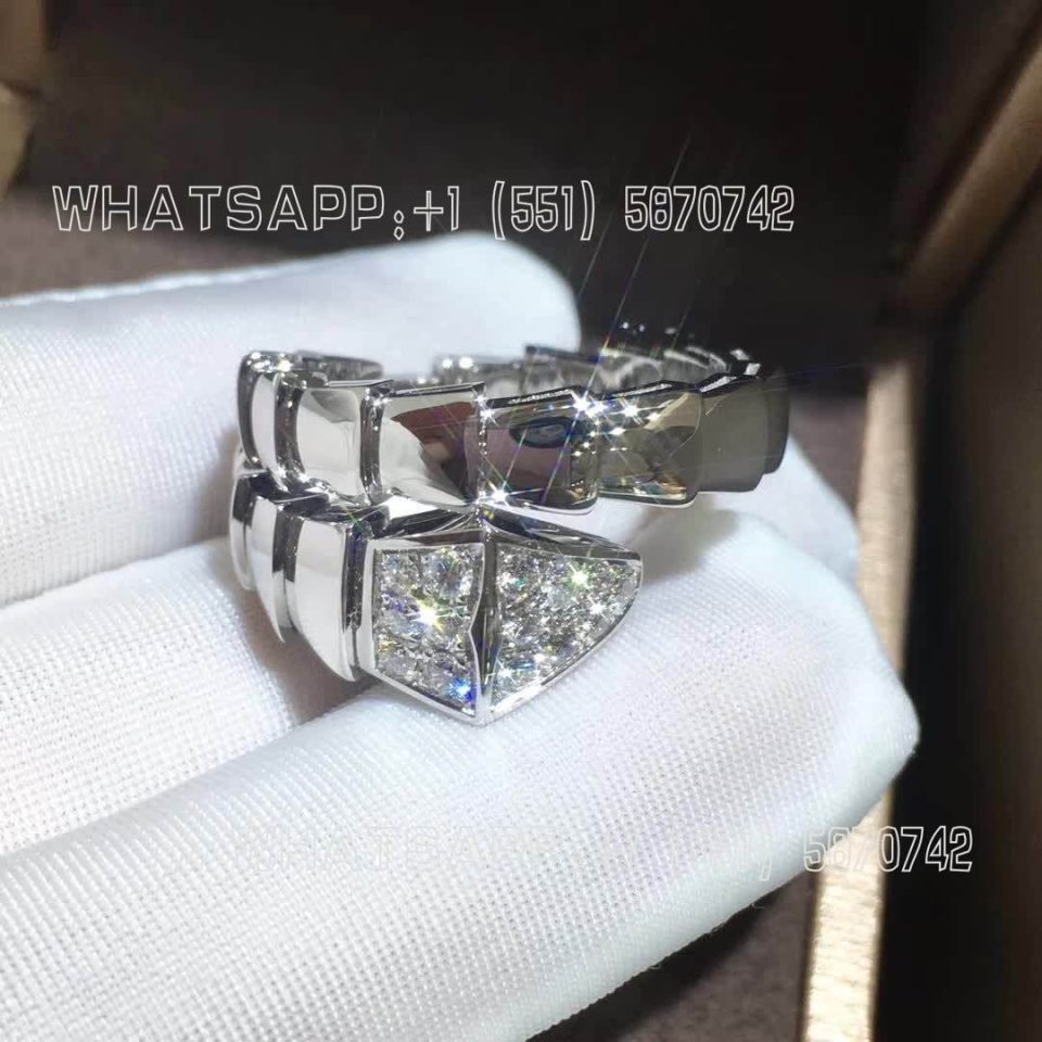 Custom Jewelry Bulgari Serpenti Viper one-coil Ring set with pavé diamonds on the head 345218