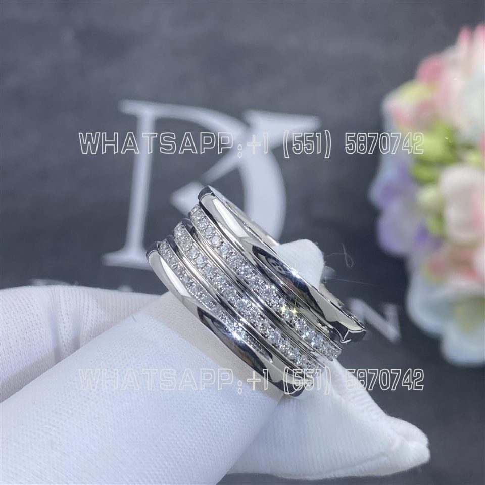 Custom Jewelry Bulgari B.zero1 4-band Ring 18k White Gold set with Pavé Diamonds on the Spiral AN850556