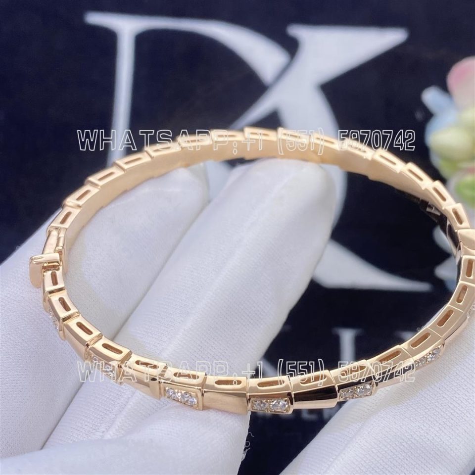 Custom Jewelry Bulgari Serpenti Viper bracelet 18k rose gold set with demi-pavé diamonds 355043 width 4 mm