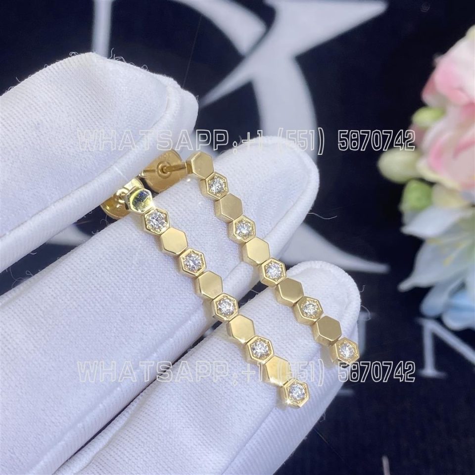 Custom Jewelry Chaumet Paris Bee My Love Half Pavé Diamond Earrings in Yellow Gold
