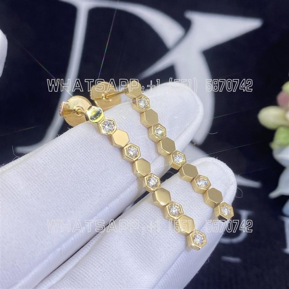 Custom Jewelry Chaumet Paris Bee My Love Half Pavé Diamond Earrings in Yellow Gold