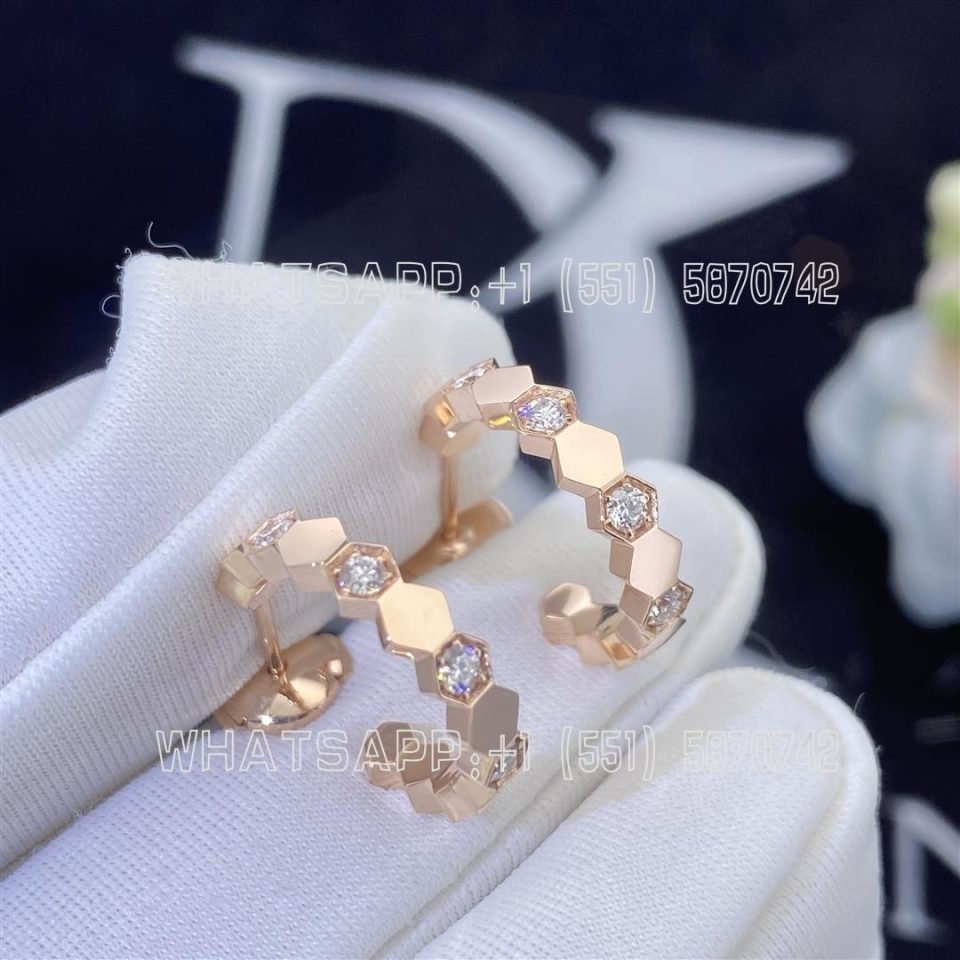 Custom Jewelry Chaumet Paris Bee My Love Hoop Earrings Rose Gold and Diamonds 084809