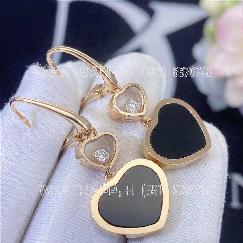 Custom Jewelry Chopard Happy Hearts Earrings, Ethical Rose Gold, Diamonds and Onyx 837482-5210