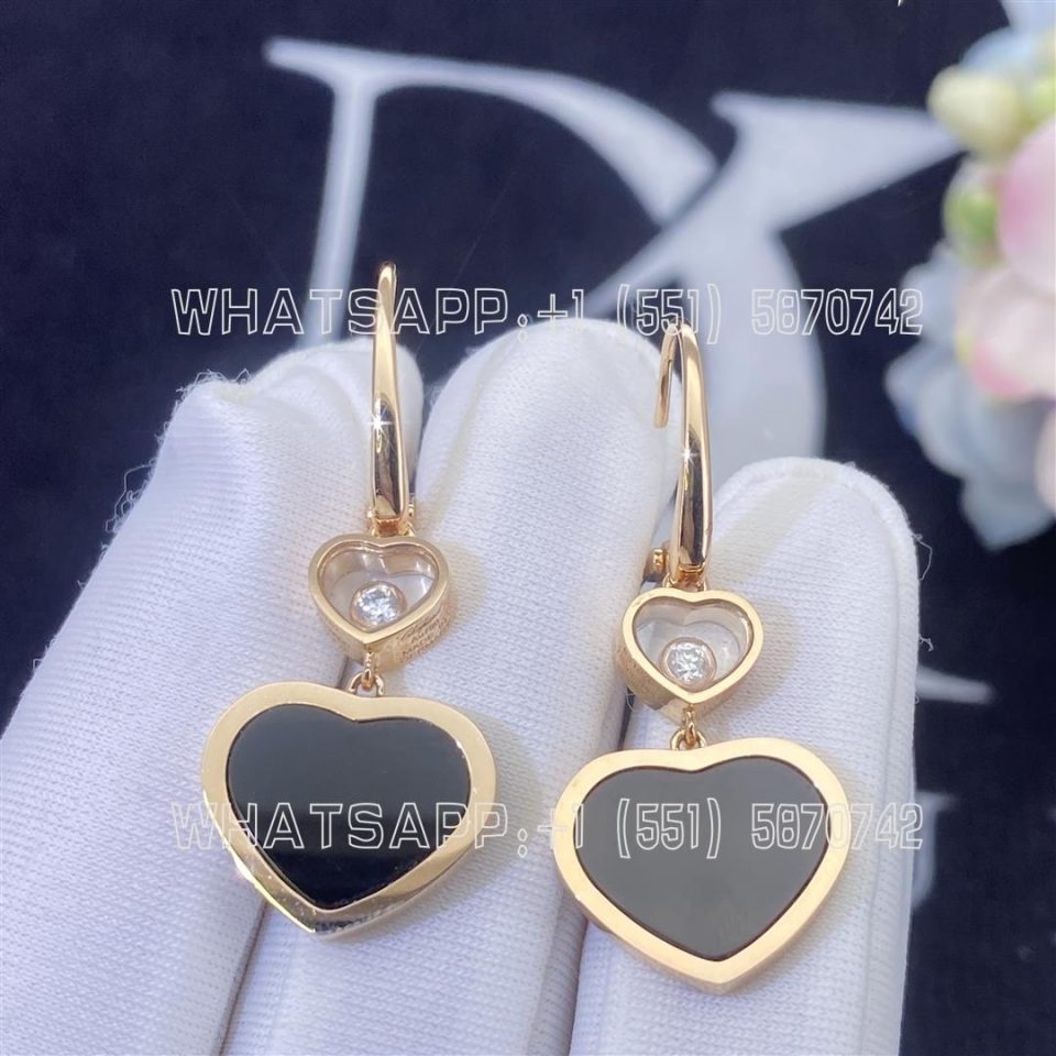 Custom Jewelry Chopard Happy Hearts Earrings, Ethical Rose Gold, Diamonds and Onyx 837482-5210