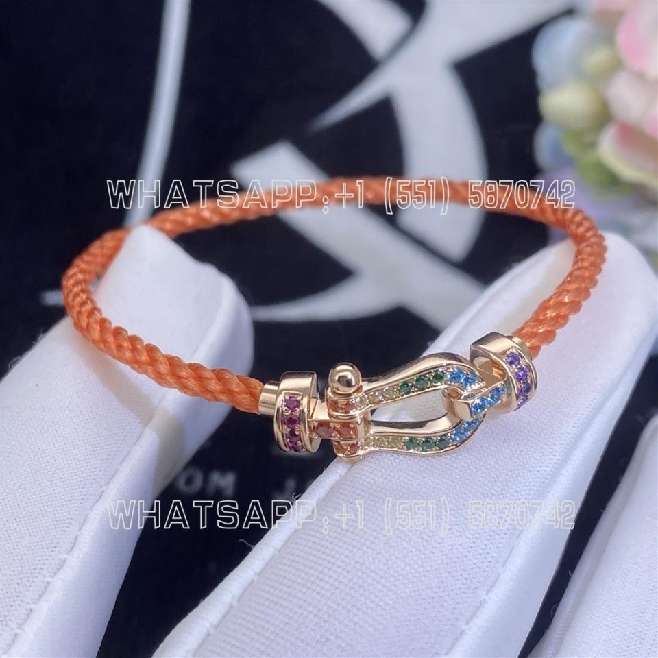 Custom Jewelry Fred Force 10 Bracelet 18k Pink Gold and Colored Stones Medium Model Orange Cable 0B0156-6B0349