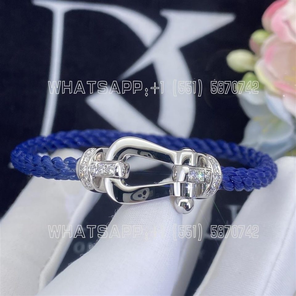 Custom Jewelry Fred Force 10 Bracelet 18k white gold and diamonds large model Navy Blue Cable For Xl Bracelet 0B0026-6B1169