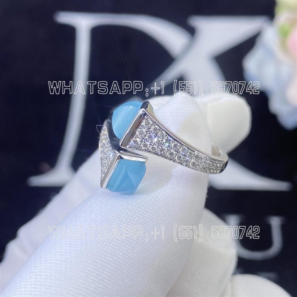 Custom Jewelry Marli Cleo Diamond Midi Ring In White Gold Sea Blue Chalcedony CLEO-R47