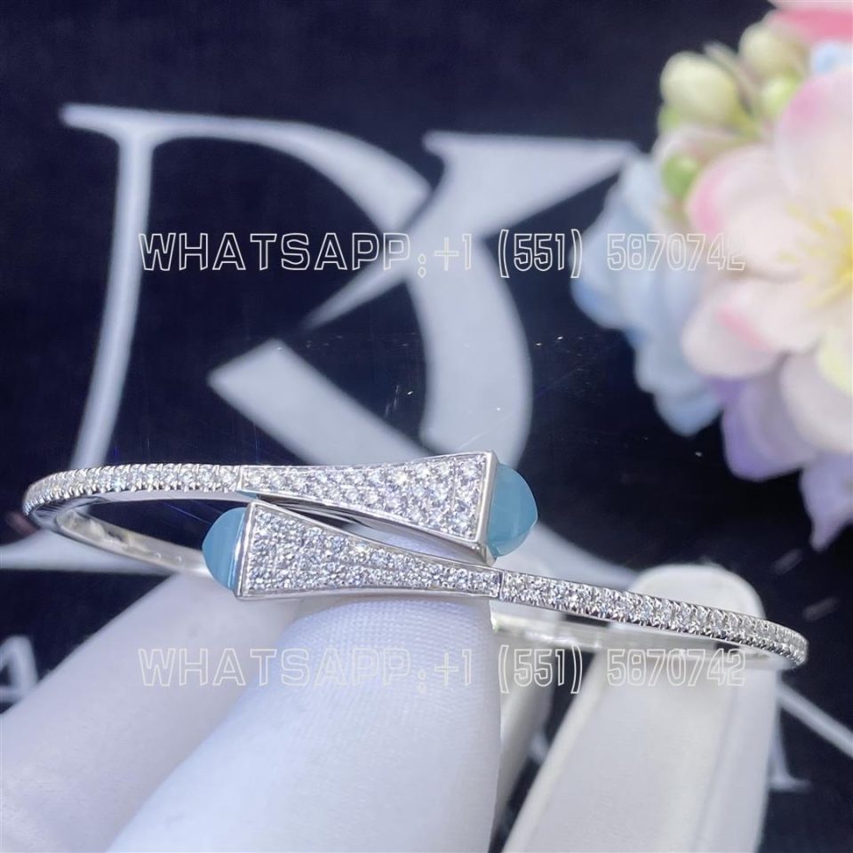 Custom Jewelry Marli Cleo Diamond Midi Slip-On Bracelet In White Gold Sea Blue Chalcedony CLEO-B47