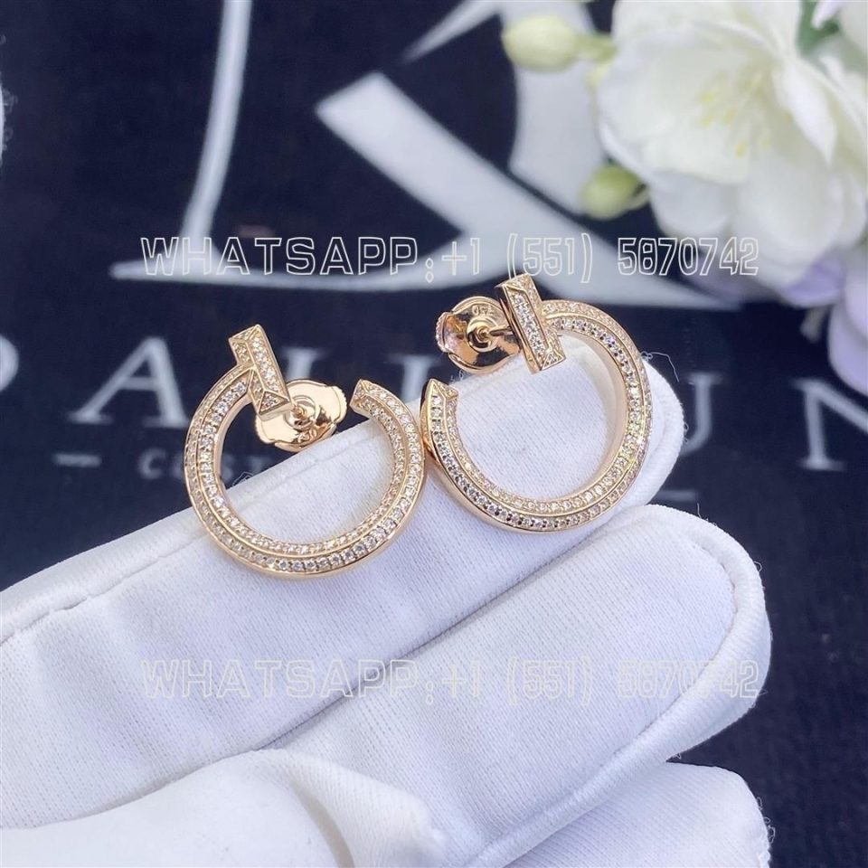Custom Jewelry Tiffany Tiffany T T1 Open Hoop Earrings in 18k Rose Gold with Diamonds 68408105