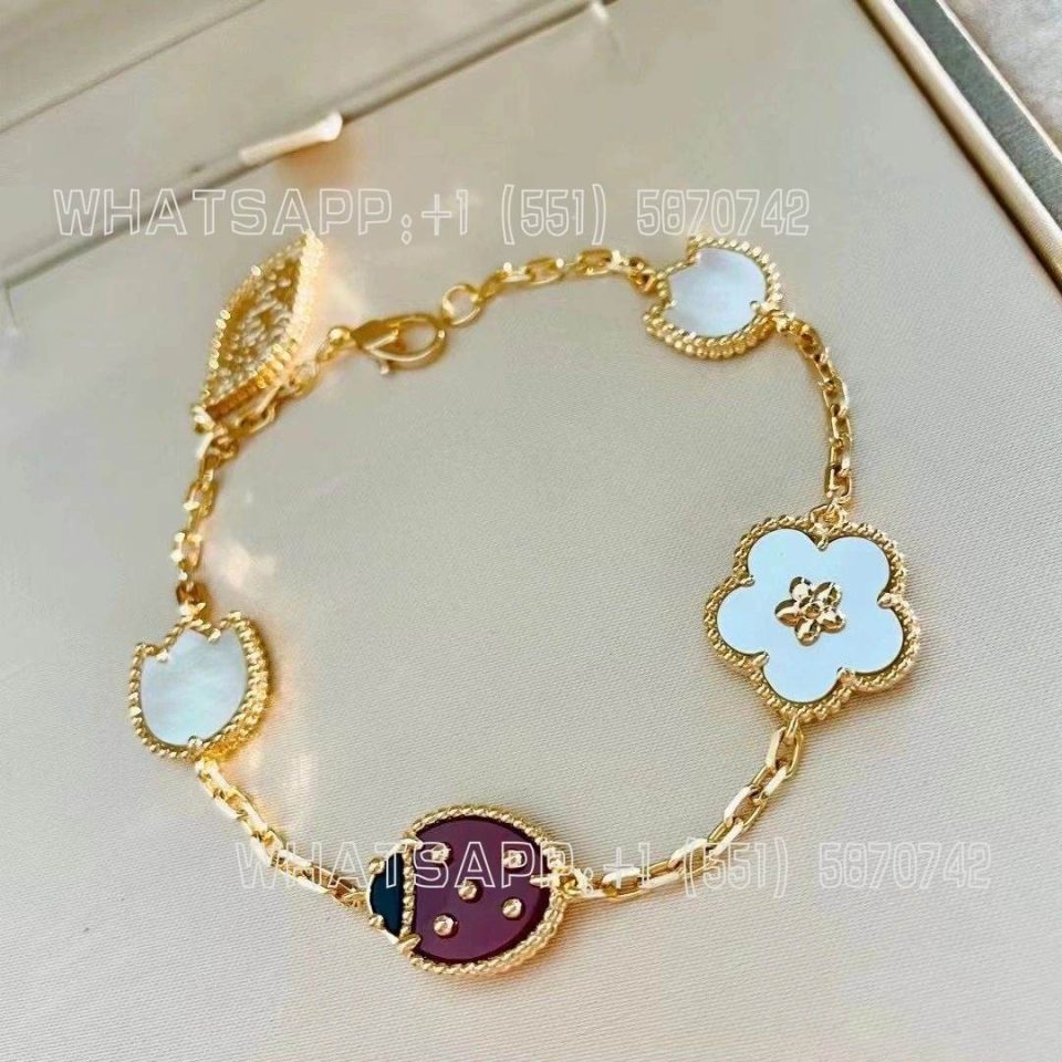 Custom Jewelry Van Cleef & Arpels Lucky Spring Bracelet 5 Motifs 18K Yellow Gold