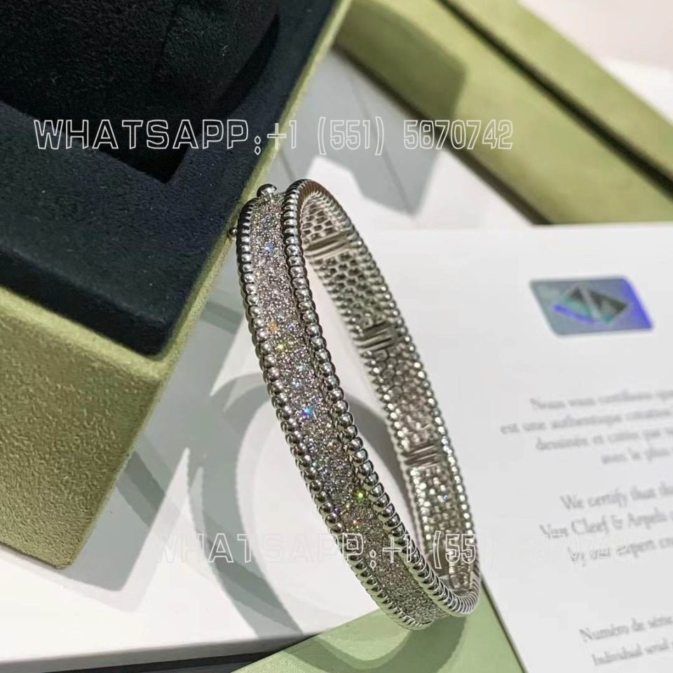 Custom Jewelry Van Cleef & Arpels Perlée diamonds bracelet, 3 rows, small model 18K white gold VCARP5E700