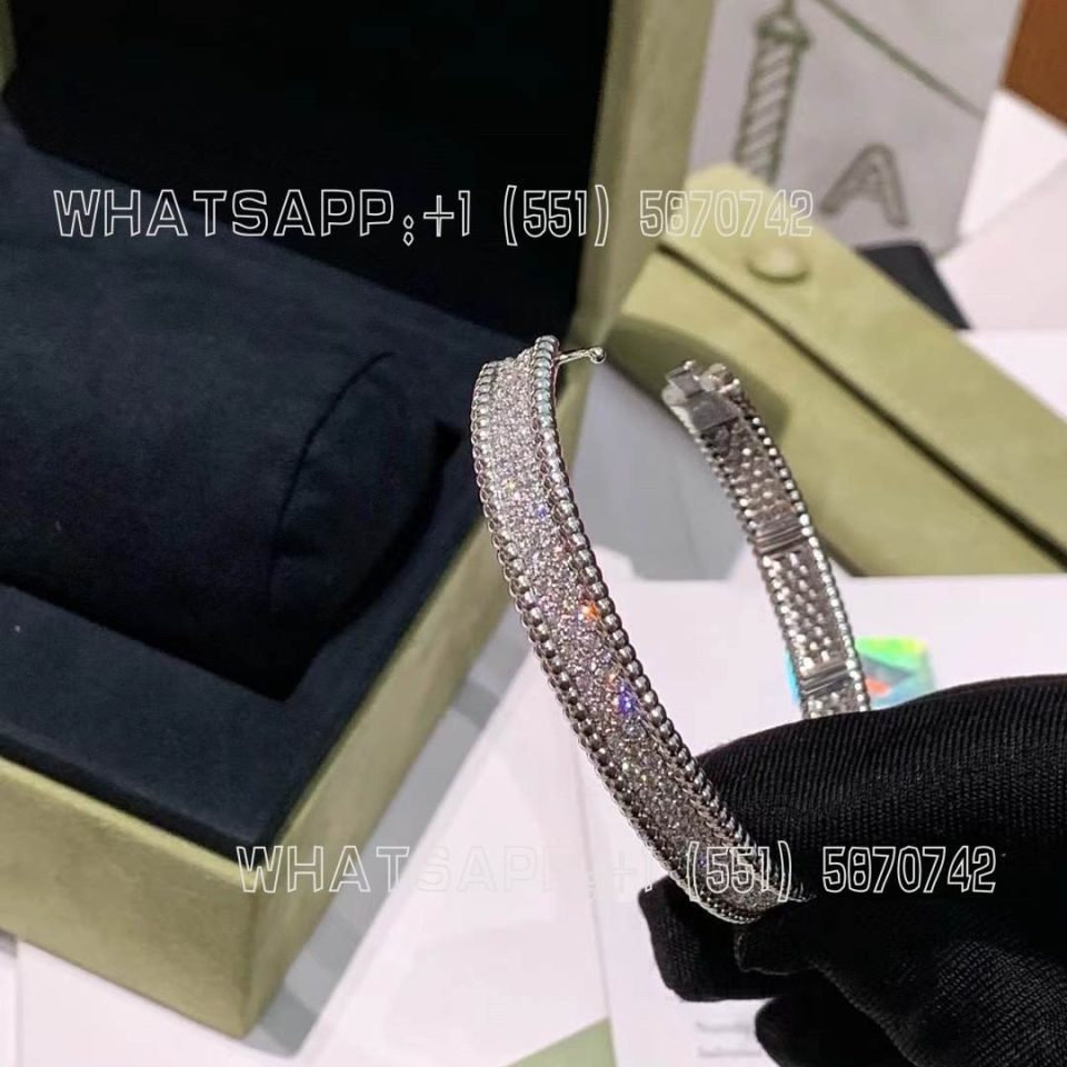Custom Jewelry Van Cleef & Arpels Perlée diamonds bracelet, 3 rows, small model 18K white gold VCARP5E700