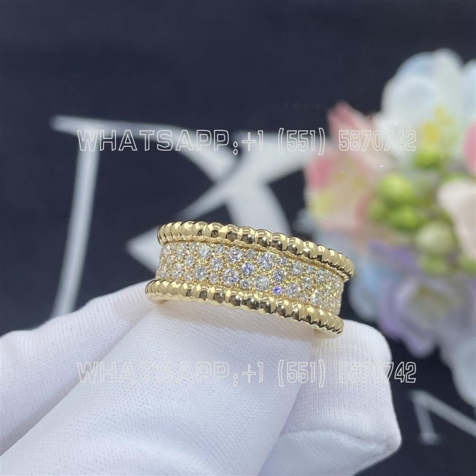 Custom Jewelry Van Cleef & Arpels Perlée diamonds ring, 3 rows 18K yellow gold, Diamond VCARO3Y900