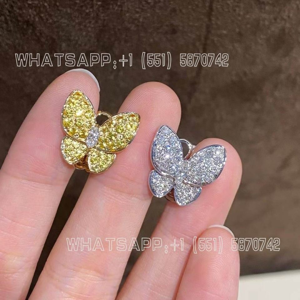 Custom Jewelry Van Cleef & Arpels Two Butterfly earrings Diamond and Sapphire VCARB15100