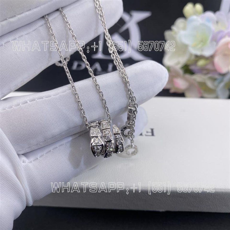 Custom Jewelry Bulgari Serpenti Viper pendant necklace in 18 kt white gold set with pavé diamonds 357796