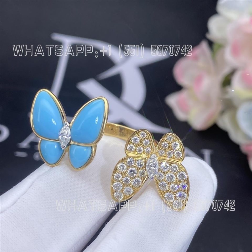 Custom Jewelry Van Cleef & Arpels Butterfly Two Butterfly Between the Finger ring Diamond, Turquoise VCARP7UZ00