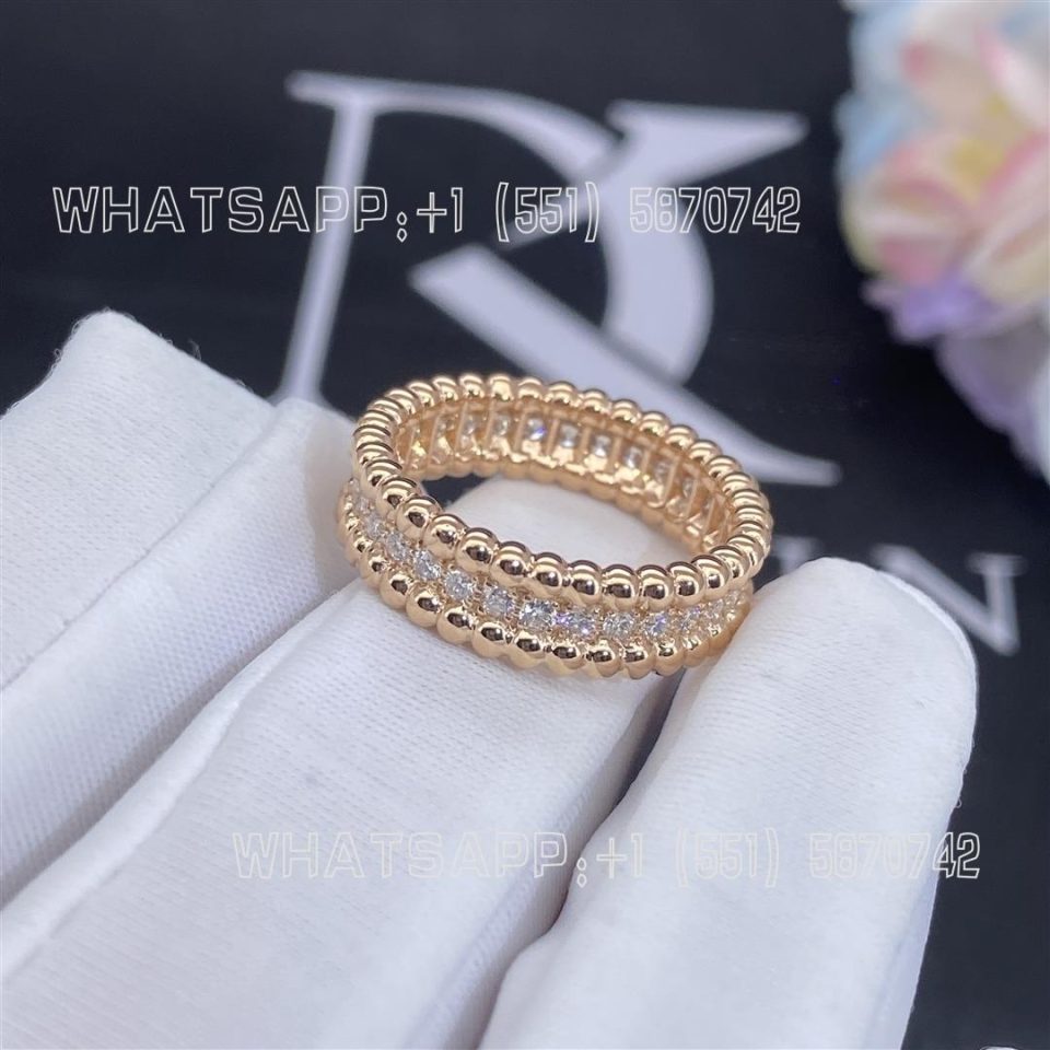 Custom Jewelry Van Cleef & Arpels Perlée diamonds ring, 1 row 18K rose gold, Diamond VCARP4E300
