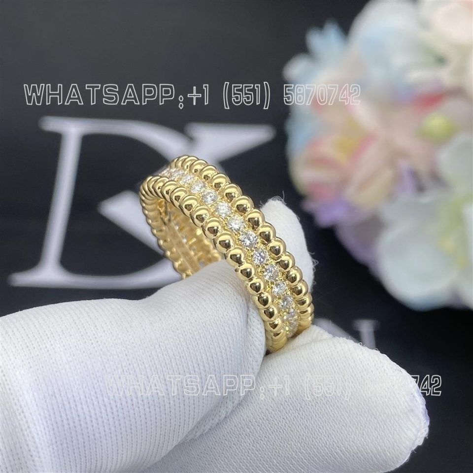 Custom Jewelry Van Cleef & Arpels Perlée diamonds ring, 1 row 18K yellow gold, Diamond VCARP4E100