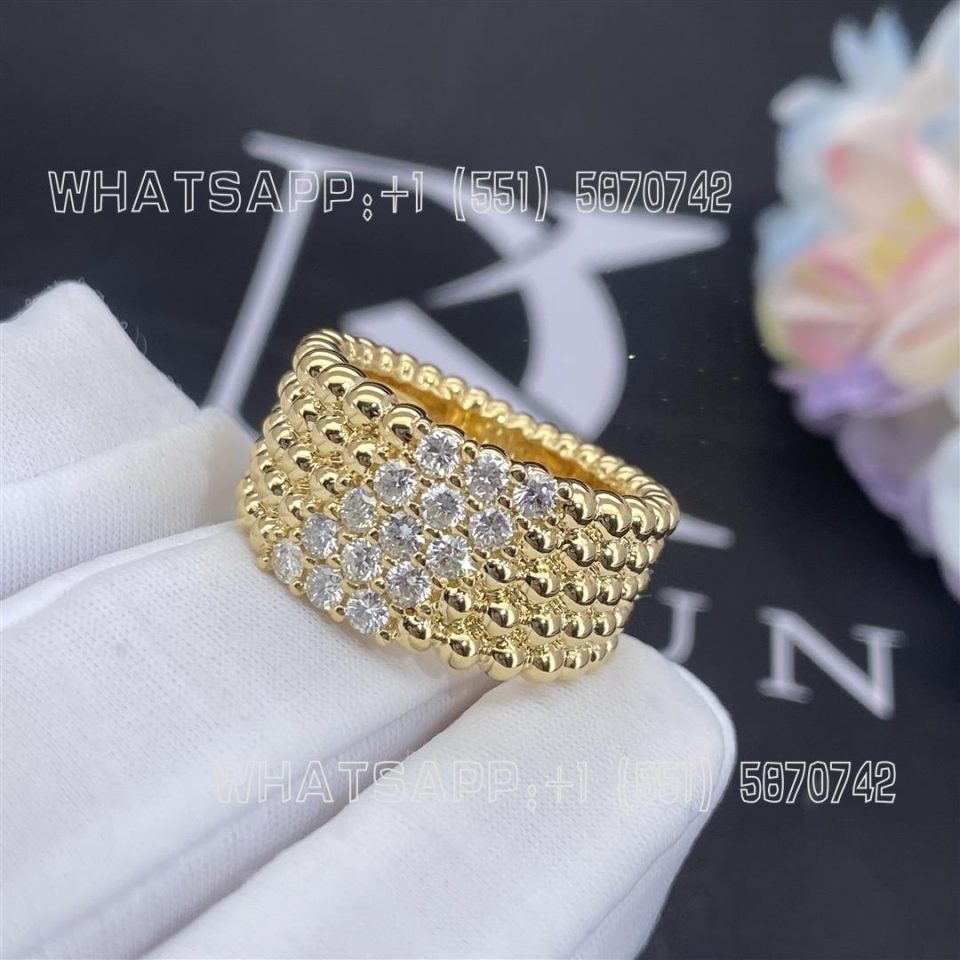 Custom Jewelry Van Cleef & Arpels Perlée diamonds ring, 5 rows 18K yellow gold, Diamond VCARP7UT00