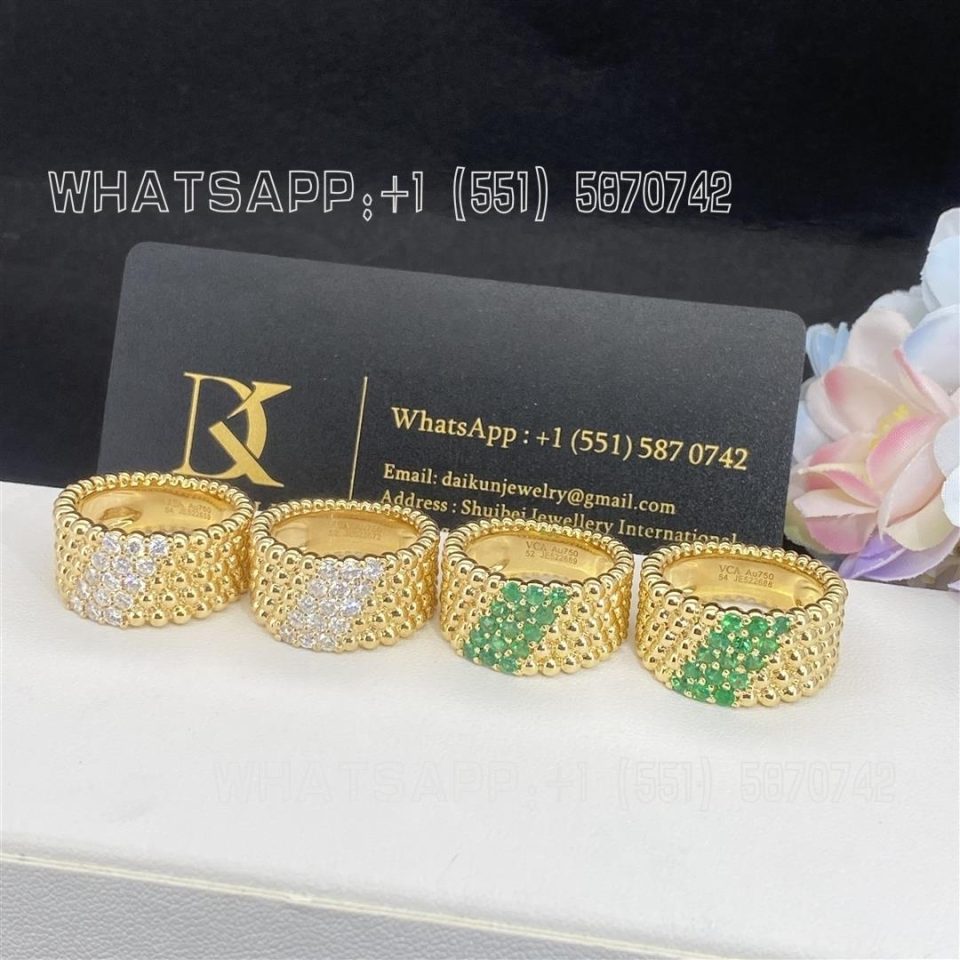 Custom Jewelry Van Cleef & Arpels Perlée diamonds ring, 5 rows 18K yellow gold, Diamond VCARP7UT00