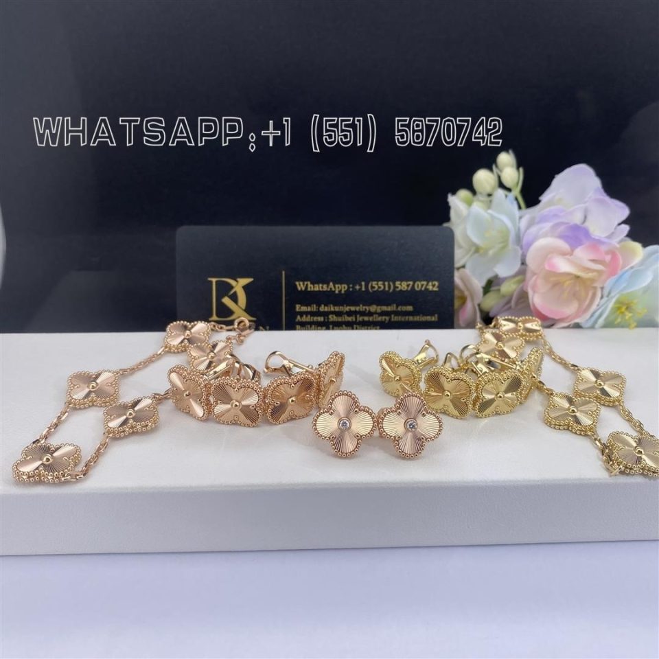 Custom Jewelry Van Cleef & Arpels Vintage Alhambra guilloché Rose Gold Earrings