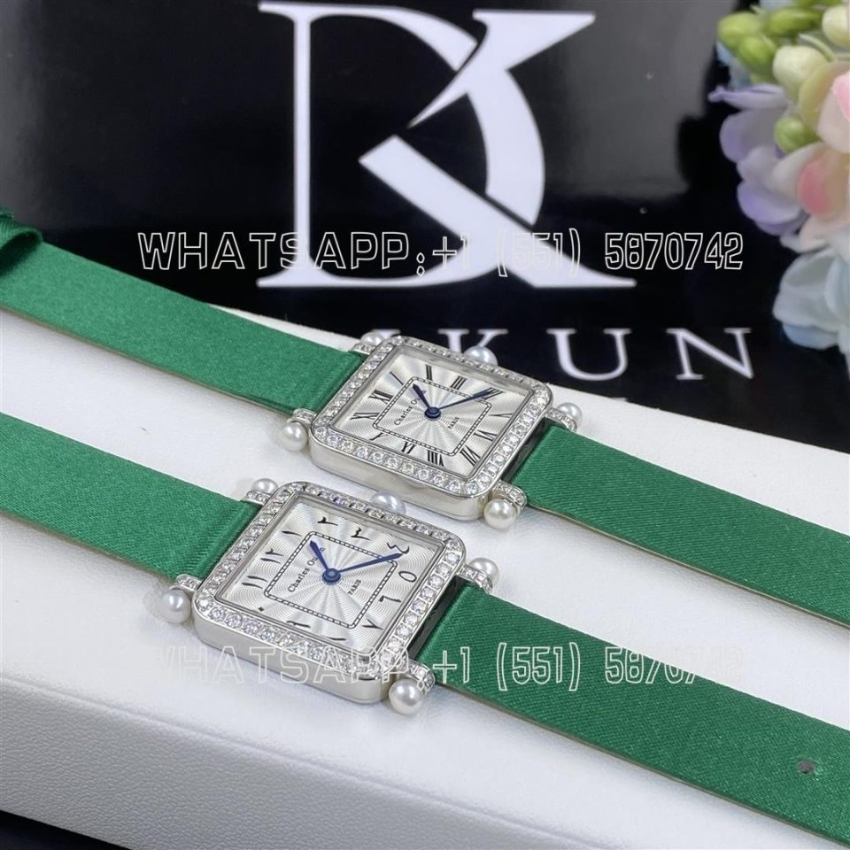 Custom Watches Charles Oudin Pansy Retro Green Straps with Pearls Watch Medium - 24mm