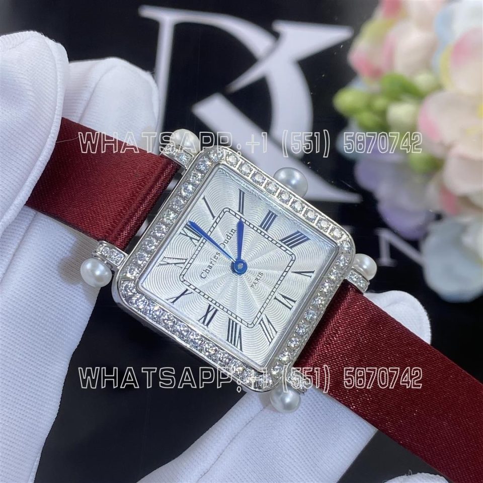 Custom Watches Charles Oudin Pansy Retro Maroon Straps with Pearls Watch Medium - 24mm