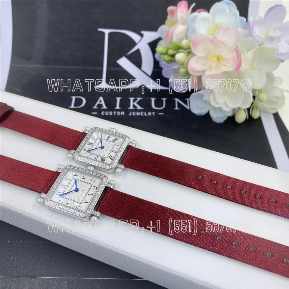 Custom Watches Charles Oudin Pansy Retro Maroon Straps with Pearls Watch Medium Arabic Style - 24mm