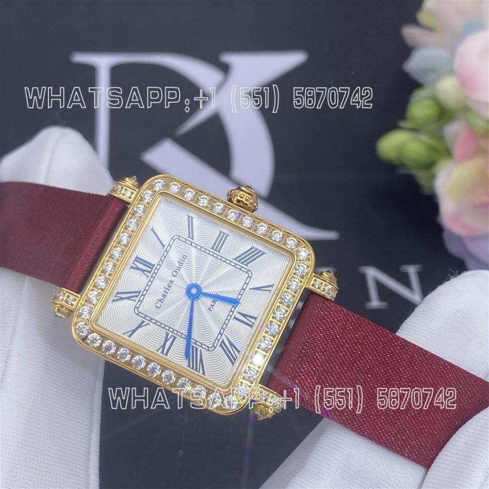 Custom Watches Charles Oudin Pansy Retro Maroon Straps Yellow Watch Roman Style - 24mm