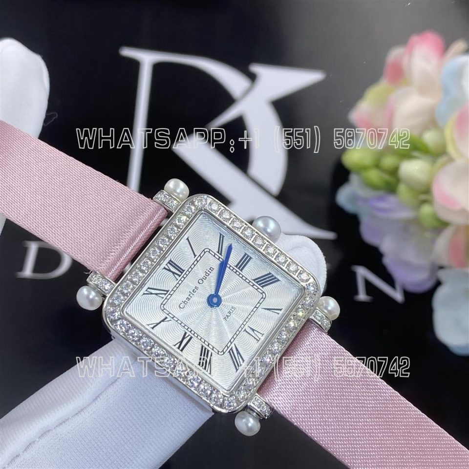 Custom Watches Charles Oudin Pansy Retro Pink Straps with Pearls Watch Medium - 24mm