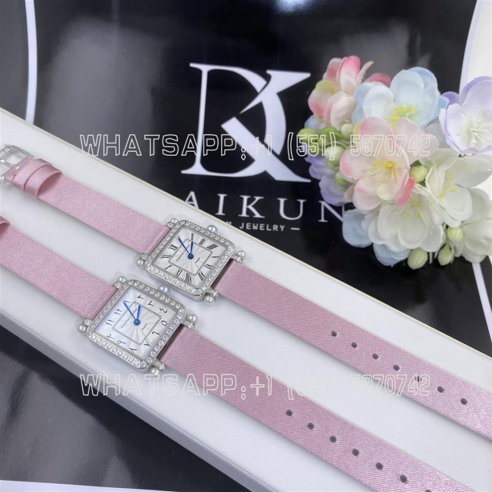 Custom Watches Charles Oudin Pansy Retro Pink Straps with Pearls Watch Medium Arabic Style - 24mm