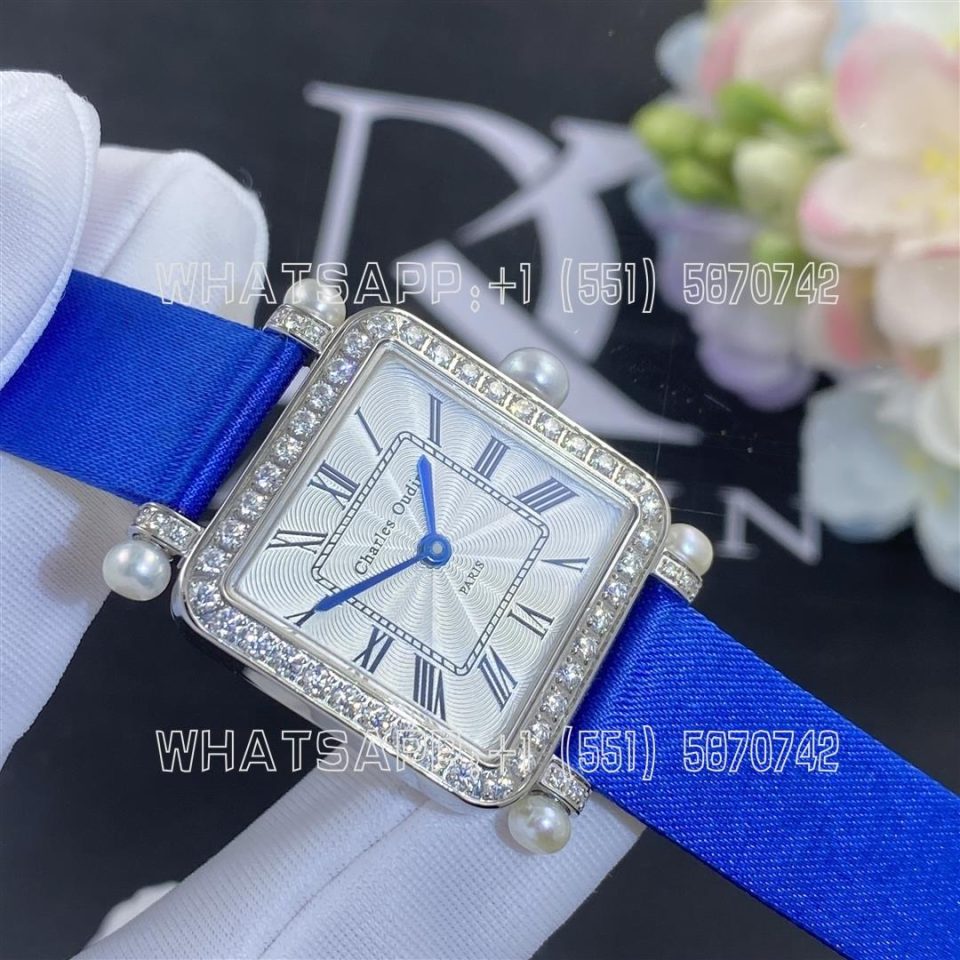 Custom Watches Charles Oudin Pansy Retro Royal Blue Straps with Pearls Watch Medium - 24mm