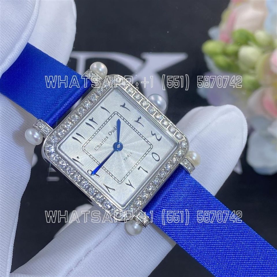 Custom Watches Charles Oudin Pansy Retro Royal Blue Straps with Pearls Watch Medium Arabic Style - 24mm
