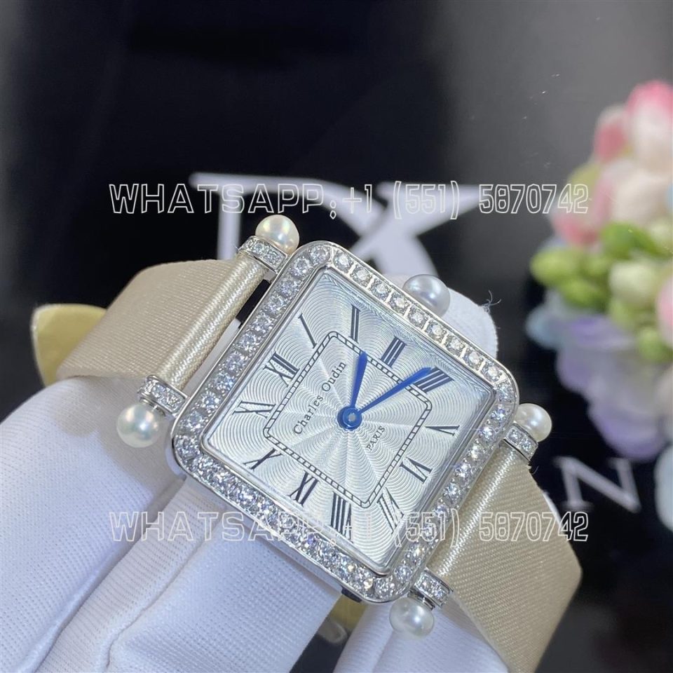 Custom Watches Charles Oudin Pansy Retro White Straps with Pearls Watch Medium - 24mm