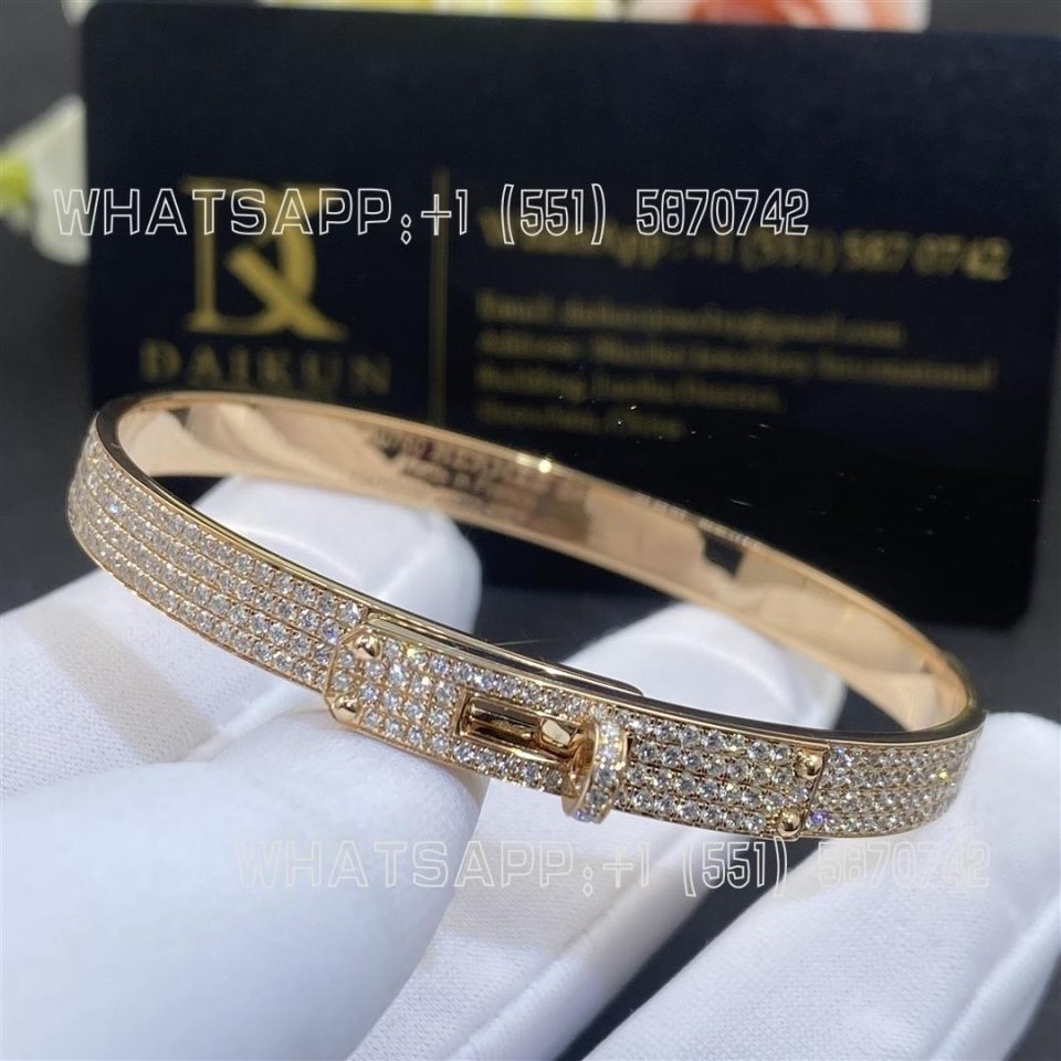 Custom Jewelry Hermès Kelly Diamond Pave Bangle 18K Rose Gold Bracelet H109500B