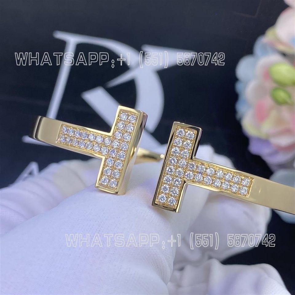 Custom Jewelry Tiffany T Pavé Diamond Square Bracelet in 18k Yellow Gold 60153366